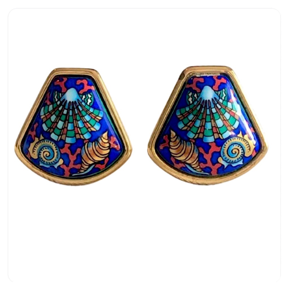 HERMES Sea Side Retreat Clip-On Earrings w/ 24k Yellow Gold Accents - Picture 7 of 7